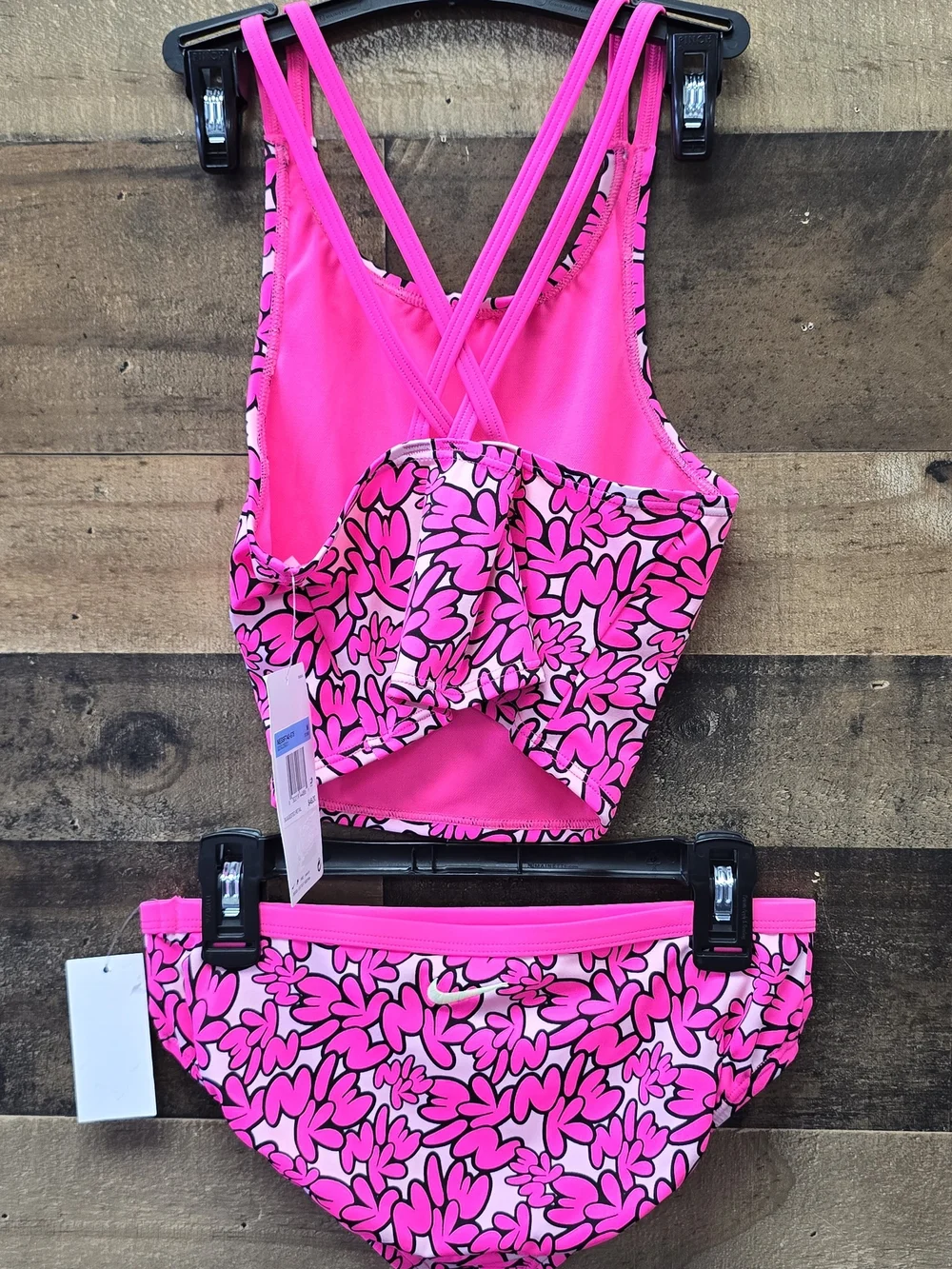 Nike Girls' Hot Pink Floral Two-Piece Swimsuit Size M